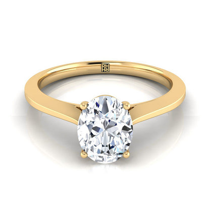 Timeless Graduated Beveled Shank Solitaire Oval, in 18K Yellow Gold, prong setting | RockHer