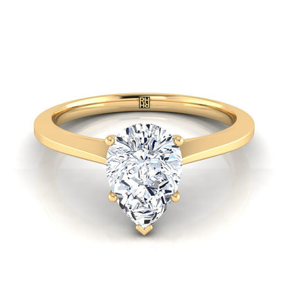 Timeless Graduated Beveled Shank Solitaire Pear Shape, in 18K Yellow Gold, prong setting | RockHer