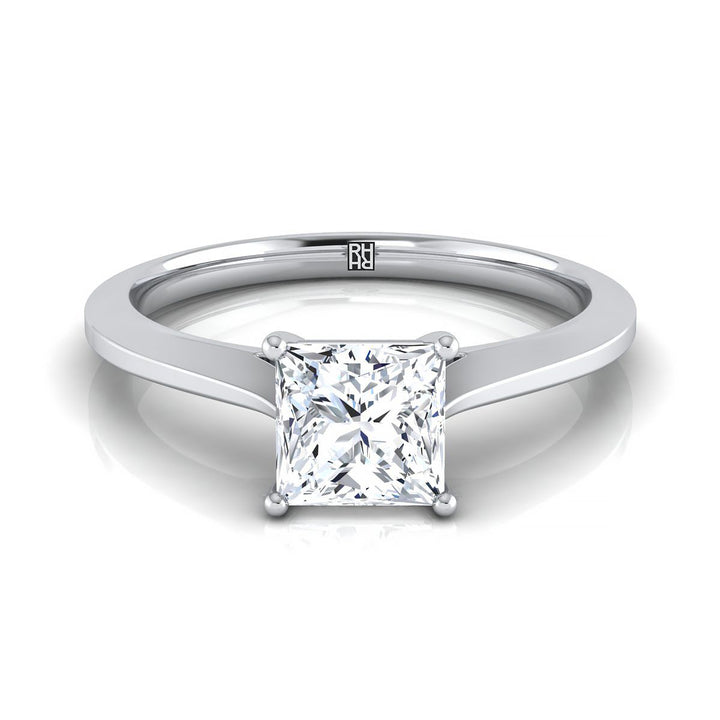 Timeless Graduated Beveled Shank Solitaire Princess, in 18K White Gold, prong setting | RockHer