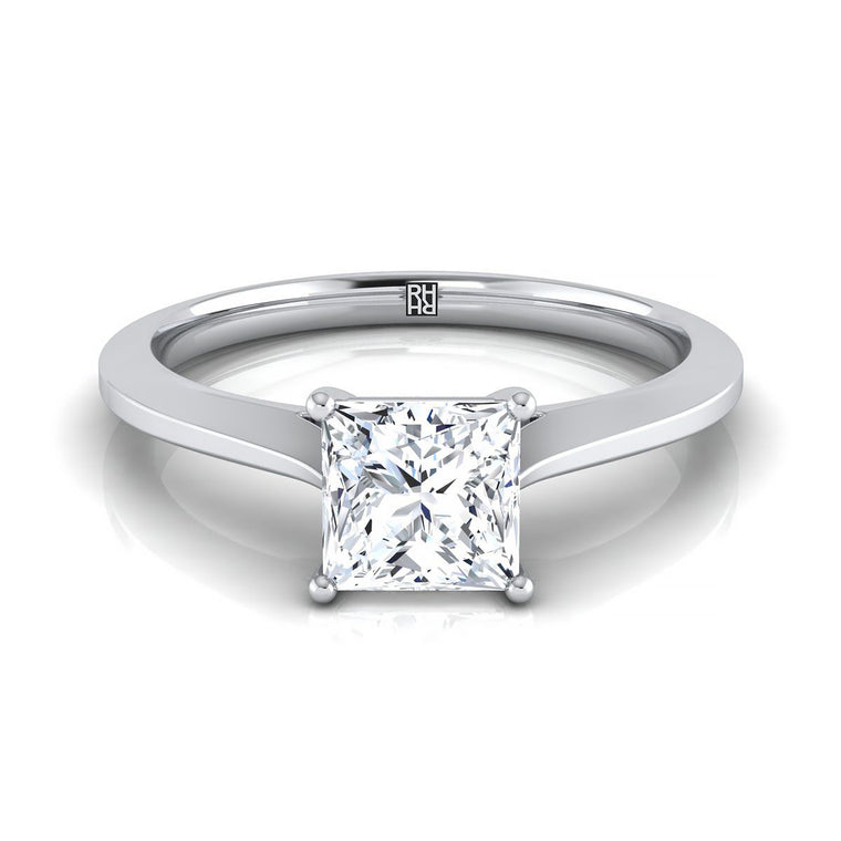 The Elena Timeless Graduated Beveled Shank Solitaire Princess Cut Engagement Ring Setting in Platinum