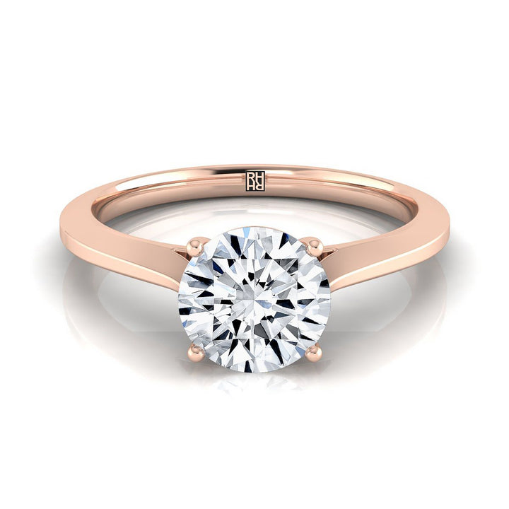 Round Brilliant, Timeless Graduated Beveled Shank Solitaire, in 14K Rose Gold, prong setting | RockHer