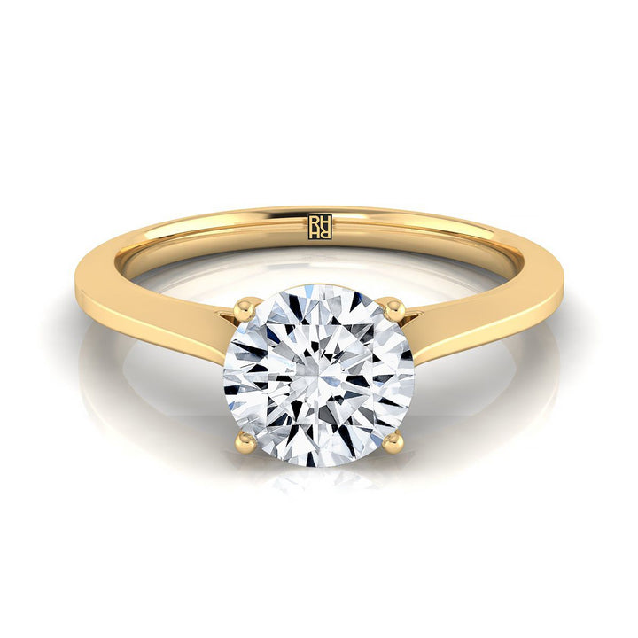 Round Brilliant, Timeless Graduated Beveled Shank Solitaire, in 18K Yellow Gold, prong setting | RockHer
