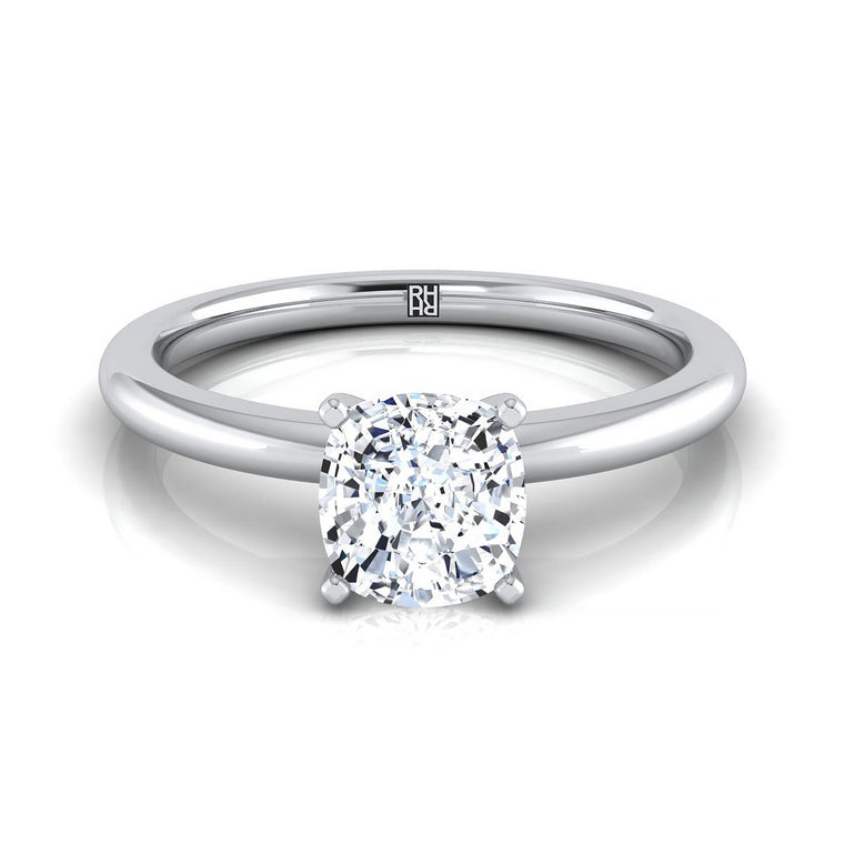The Floria Comfort Fit Claw Prong Solitaire Cushion Cut Engagement Ring Setting in 18K White Gold