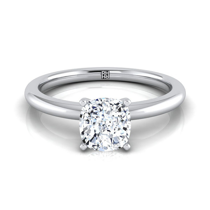 Round Comfort Fit Claw Prong Solitaire Cushion, in Platinum | RockHer