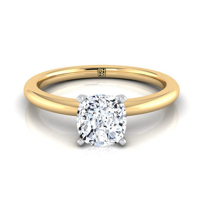 Round Comfort Fit Claw Prong Solitaire Cushion, in 18K Yellow Gold | RockHer