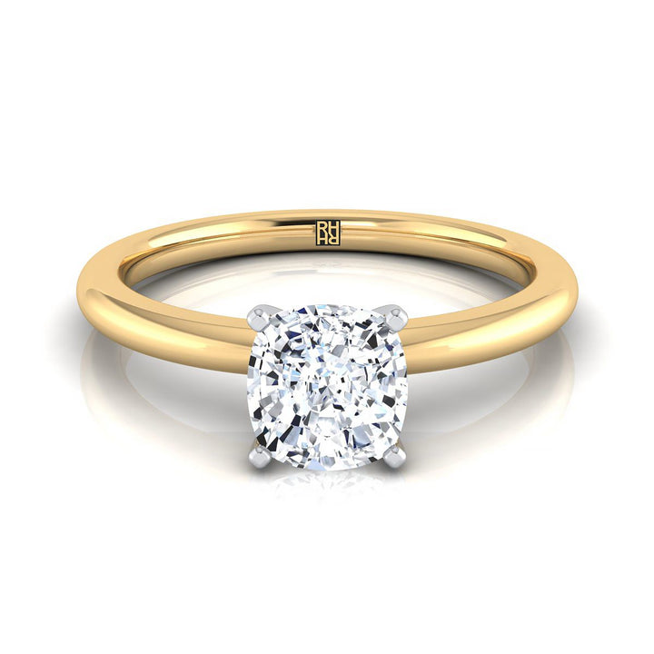 Round Comfort Fit Claw Prong Solitaire Cushion, in 18K Yellow Gold | RockHer