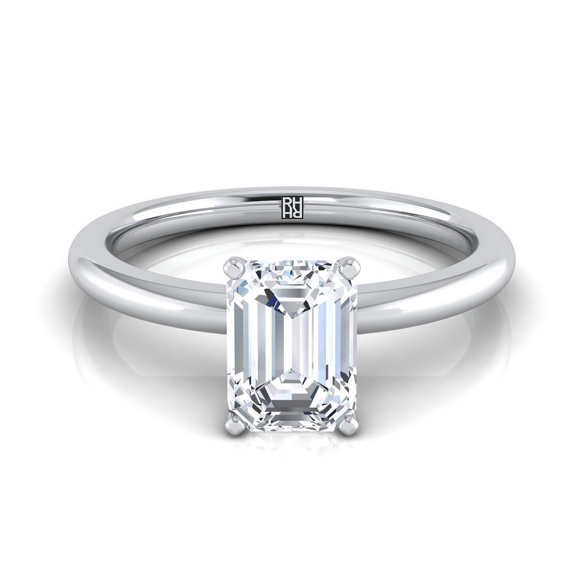 Floria Select Comfort Fit Claw Prong Solitaire Ec Emerald Cut Lab Diamond Engagement Ring in 18K White Gold | RockHer
