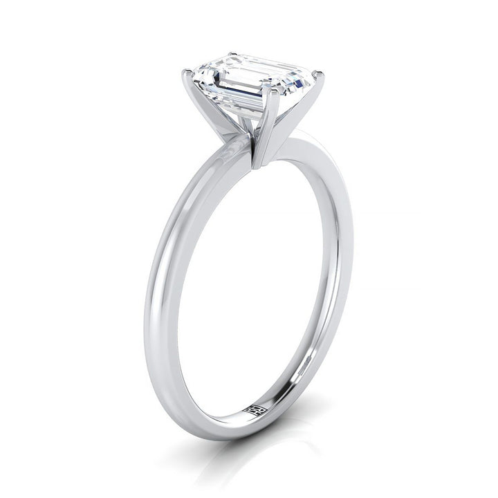 Floria Select round comfort fit claw prong solitaire emerald cut emerald cut ring in Platinum — view — RockHer