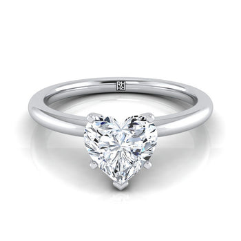 The Floria Comfort Fit Claw Prong Solitaire Heart Engagement Ring Setting in 18K White Gold