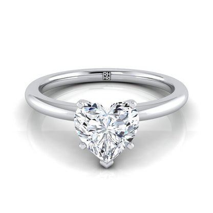 Round Comfort Fit Claw Prong Solitaire Heart Shape, in 18K White Gold | RockHer
