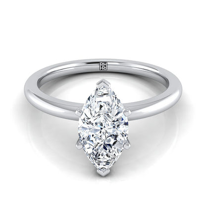 Round Comfort Fit Claw Prong Solitaire Marquise, in 18K White Gold | RockHer