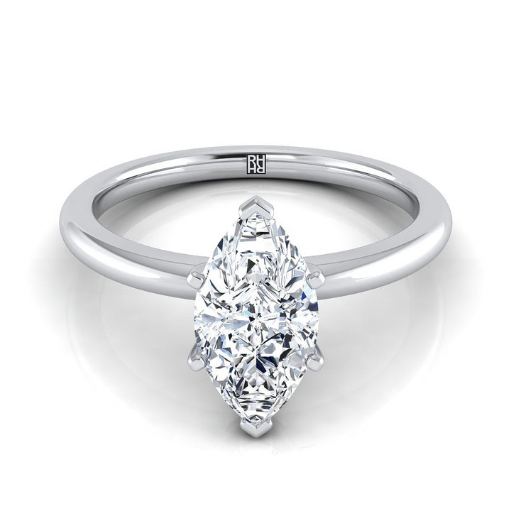 Round Comfort Fit Claw Prong Solitaire Marquise, in 18K White Gold | RockHer