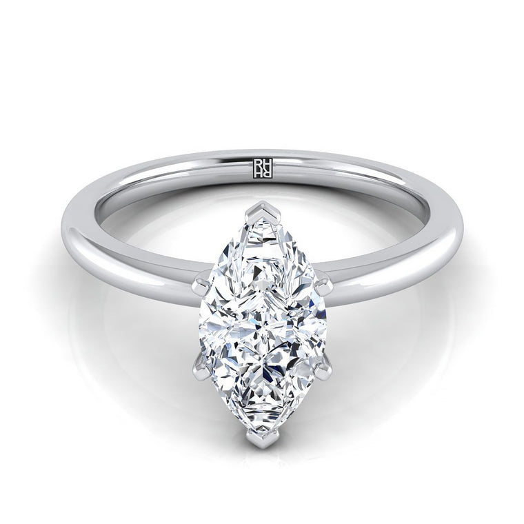 The Floria Comfort Fit Claw Prong Solitaire Marquise Engagement Ring Setting in 18K White Gold