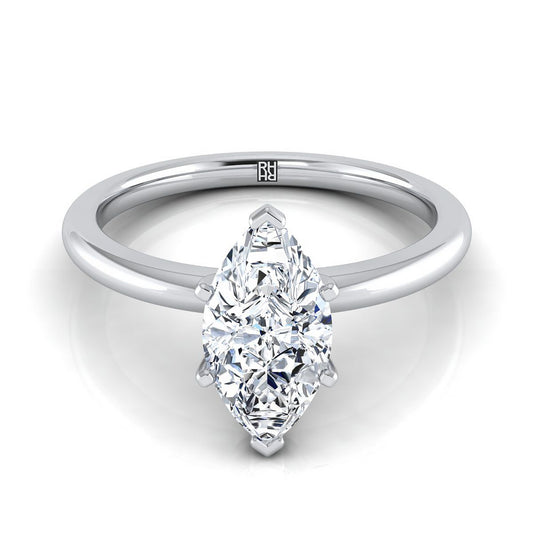 14K White Gold Marquise   Round Comfort Fit Claw Prong Solitaire Engagement Ring