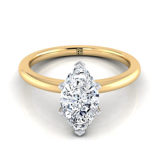 18K Yellow Gold Marquise   Round Comfort Fit Claw Prong Solitaire Engagement Ring