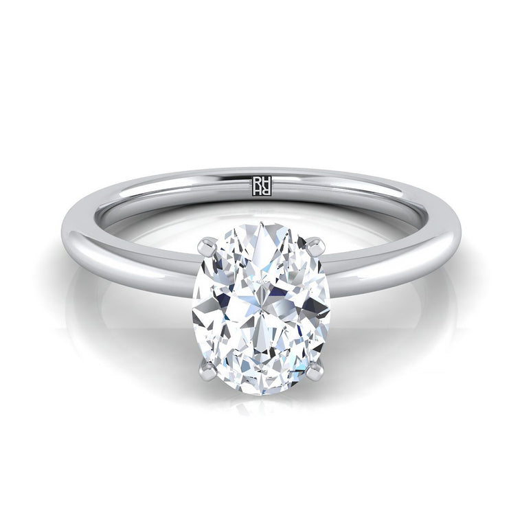 The Floria Comfort Fit Claw Prong Solitaire Oval Engagement Ring Setting in 18K White Gold