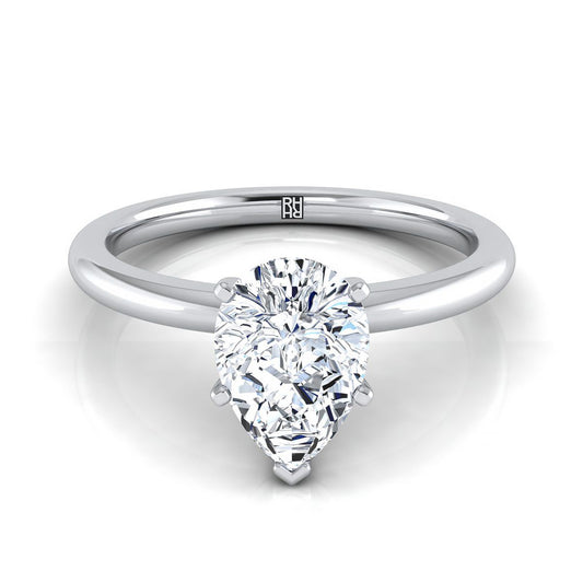 18K White Gold Pear Shape Center  Round Comfort Fit Claw Prong Solitaire Engagement Ring