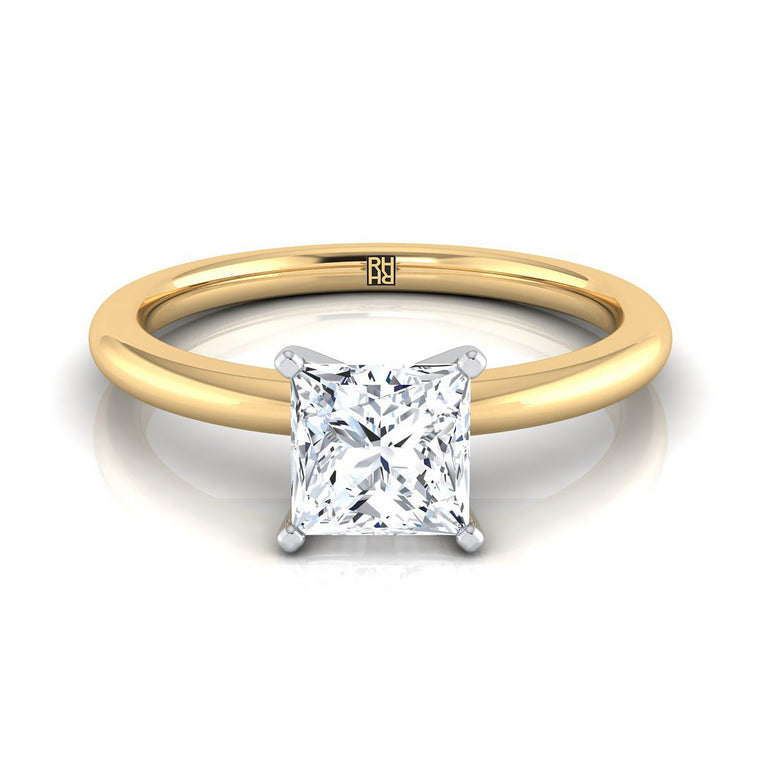 The Floria Comfort Fit Claw Prong Solitaire Princess Cut Engagement Ring Setting in 18K Yellow Gold