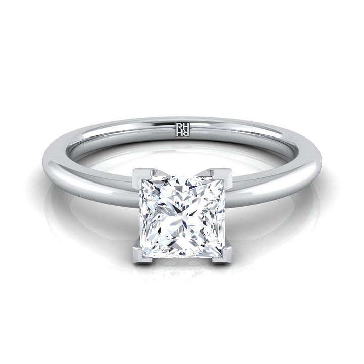 Round Comfort Fit Claw Prong Solitaire Princess, in 18K White Gold | RockHer