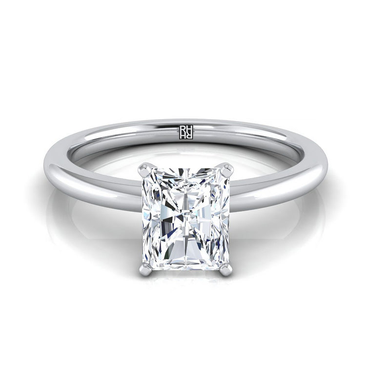 The Floria Comfort Fit Claw Prong Solitaire Radiant Cut Engagement Ring Setting in Platinum