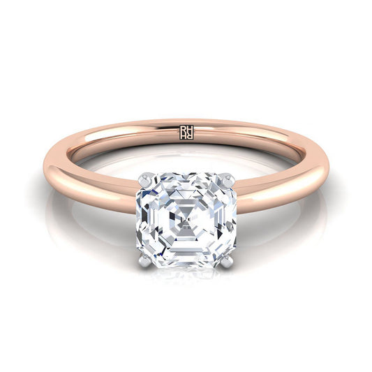 14K Rose Gold Asscher Cut  Round Comfort Fit Claw Prong Solitaire Engagement Ring