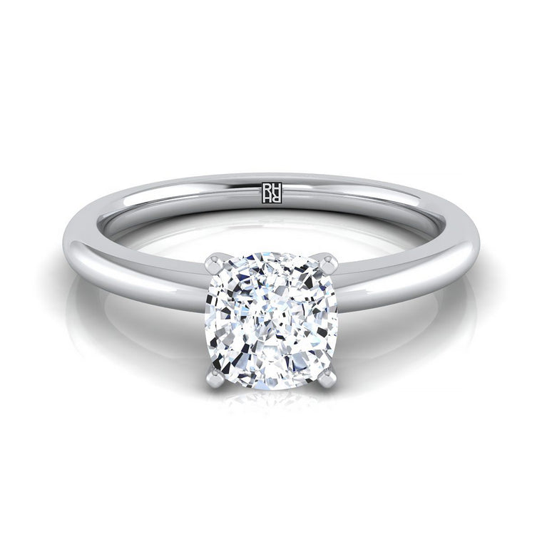 The Gilda Five Prong Comfort Fit Claw Solitaire Cushion Cut Engagement Ring Setting in Platinum