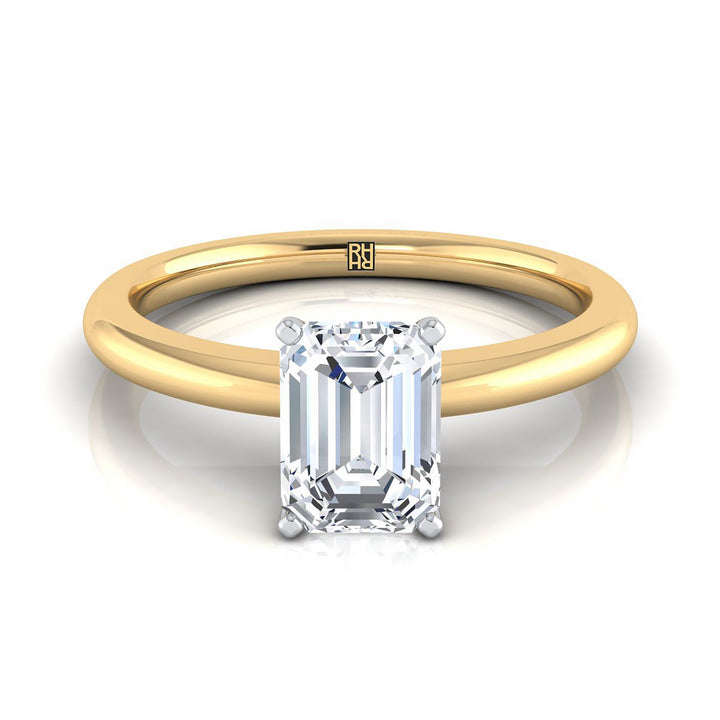 European Cut, Five Prong Comfort Fit Claw Solitaire Emerald, in 18K Yellow Gold | RockHer