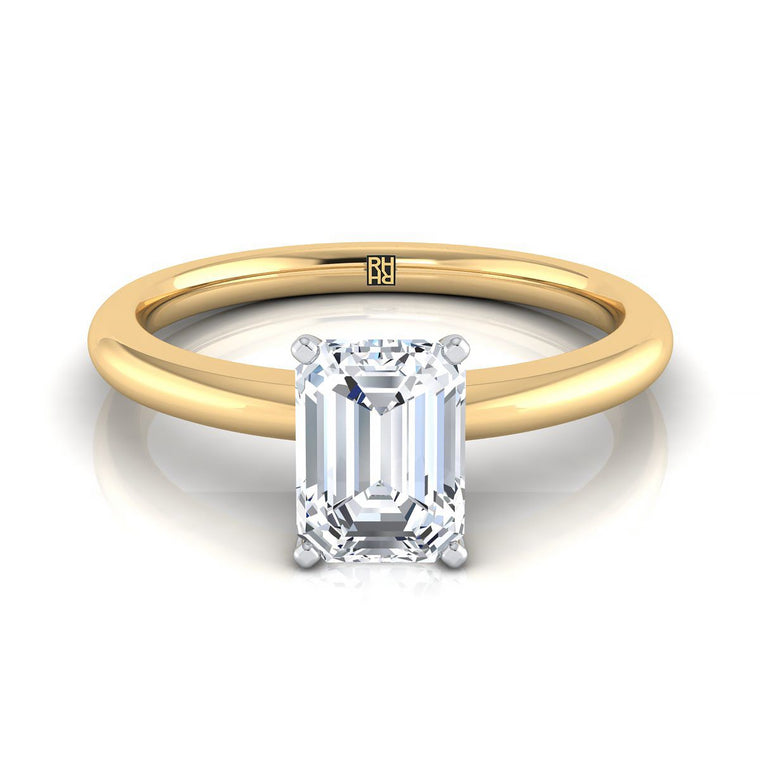 The Gilda Five Prong Comfort Fit Claw Solitaire Emerald Cut Engagement Ring Setting in 18K Yellow Gold