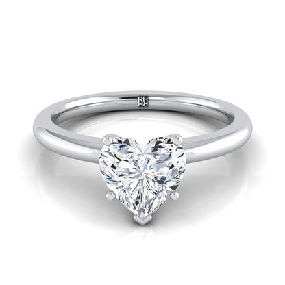 Five Prong Comfort Fit Claw Solitaire Heart Shape, in 18K White Gold | RockHer