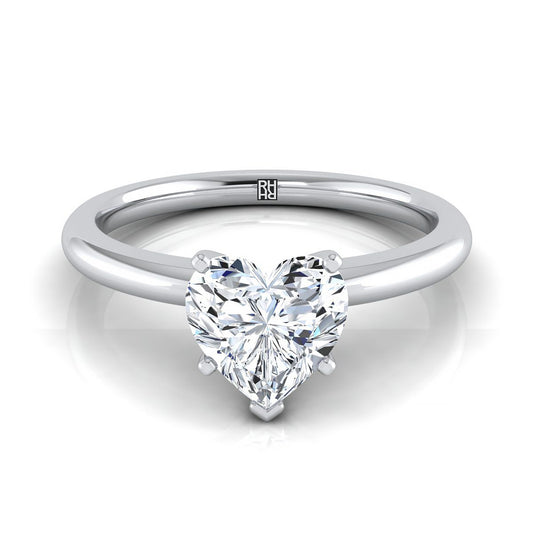 18K White Gold Heart Shape Center  Round Comfort Fit Claw Prong Solitaire Engagement Ring