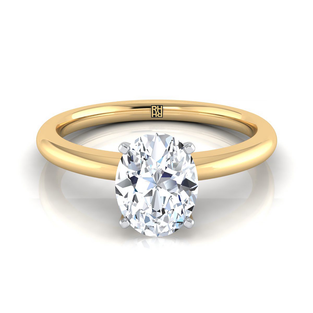 18K Yellow Gold Oval Round Comfort Fit Claw Prong Solitaire Engagement