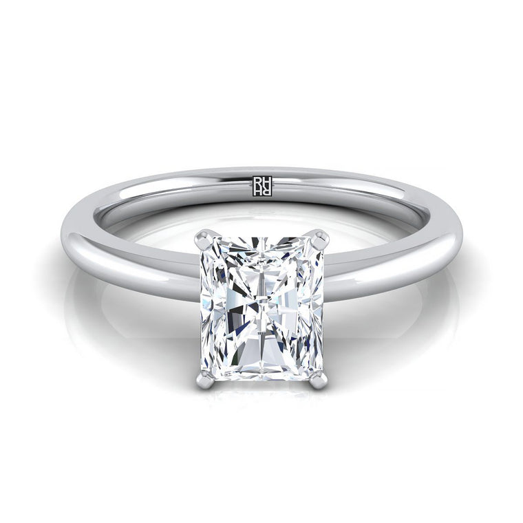 The Gilda Five Prong Comfort Fit Claw Solitaire Radiant Cut Engagement Ring Setting in Platinum