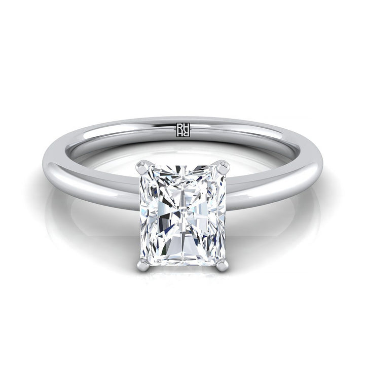 Five Prong Comfort Fit Claw Solitaire Radiant, in 18K White Gold | RockHer