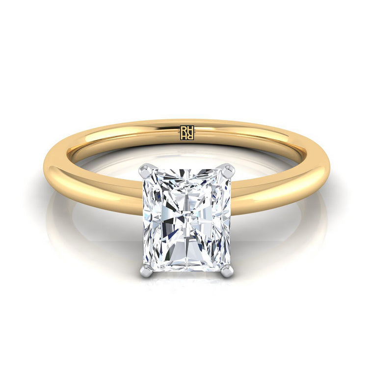 The Gilda Five Prong Comfort Fit Claw Solitaire Radiant Cut Engagement Ring Setting in 18K Yellow Gold