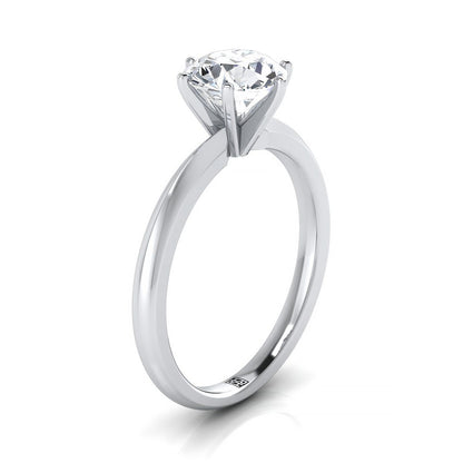 Round Brilliant, Pinched Comfort Fit Claw Prong Solitaire, in 18K White Gold – side profile | RockHer