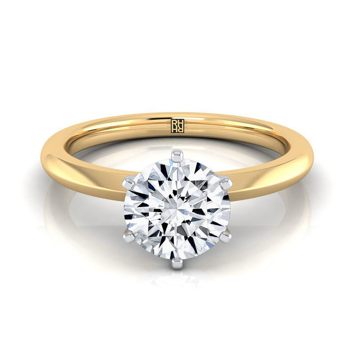 Round Brilliant, Pinched Comfort Fit Claw Prong Solitaire, in 18K Yellow Gold | RockHer