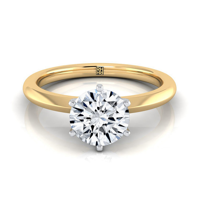 The Giovanna Pinched Comfort Fit Claw Prong Solitaire Round Engagement Ring Setting in 18K Yellow Gold