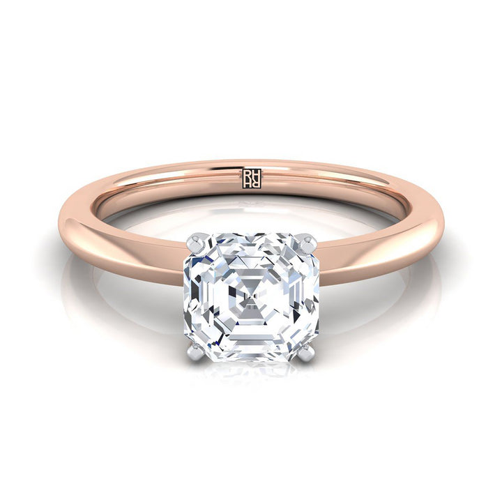 Petite Knife Edge Solitaire Asscher, in 14K Rose Gold, prong setting | RockHer
