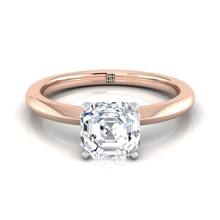 The Isolde Petite Knife Edge Solitaire Asscher Cut Engagement Ring Setting in 14K Rose Gold