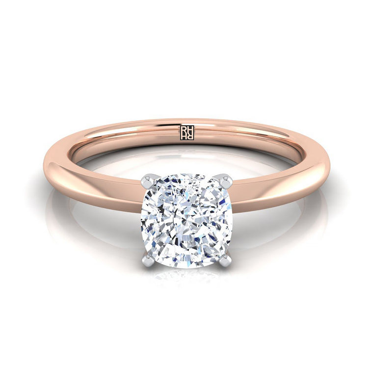 The Isolde Petite Knife Edge Solitaire Cushion Cut Engagement Ring Setting in 14K Rose Gold