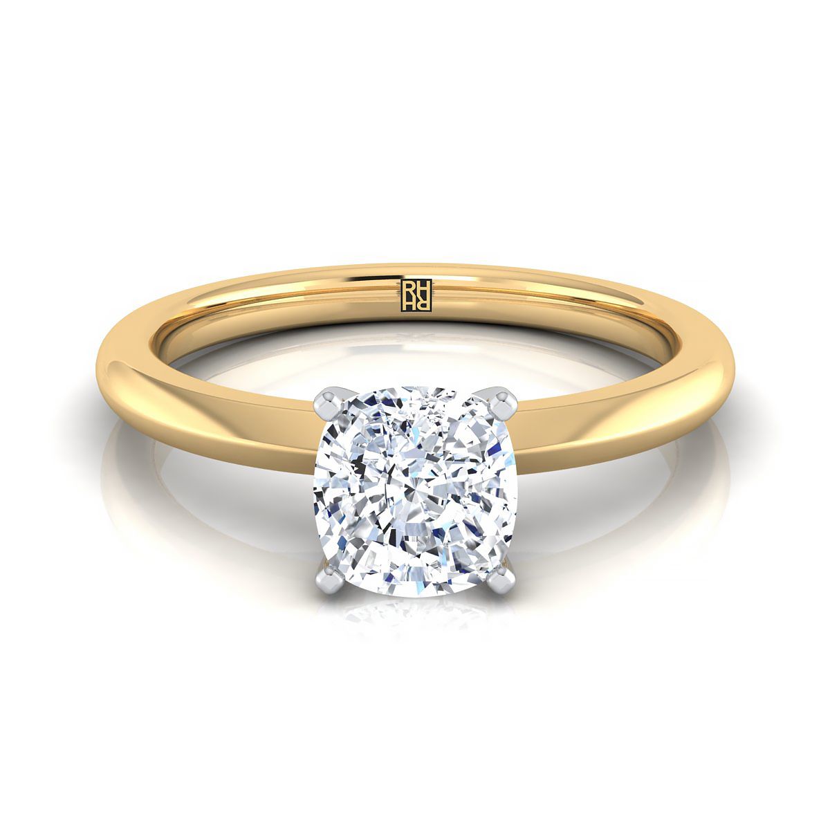 Isolde Select Knife Edge Solitaire Cushion Cut Lab Diamond Engagement Ring in 18K Yellow Gold | RockHer