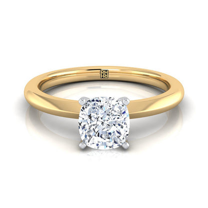 Isolde Select Knife Edge Solitaire Cushion Cut Lab Diamond Engagement Ring in 18K Yellow Gold | RockHer