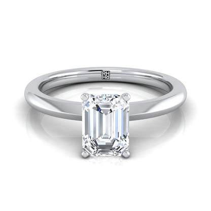 European Cut, Petite Knife Edge Solitaire Emerald, in 18K White Gold, prong setting | RockHer