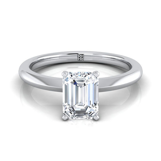 18K White Gold Emerald Cut  Petite Knife Edge Solitaire Engagement Ring