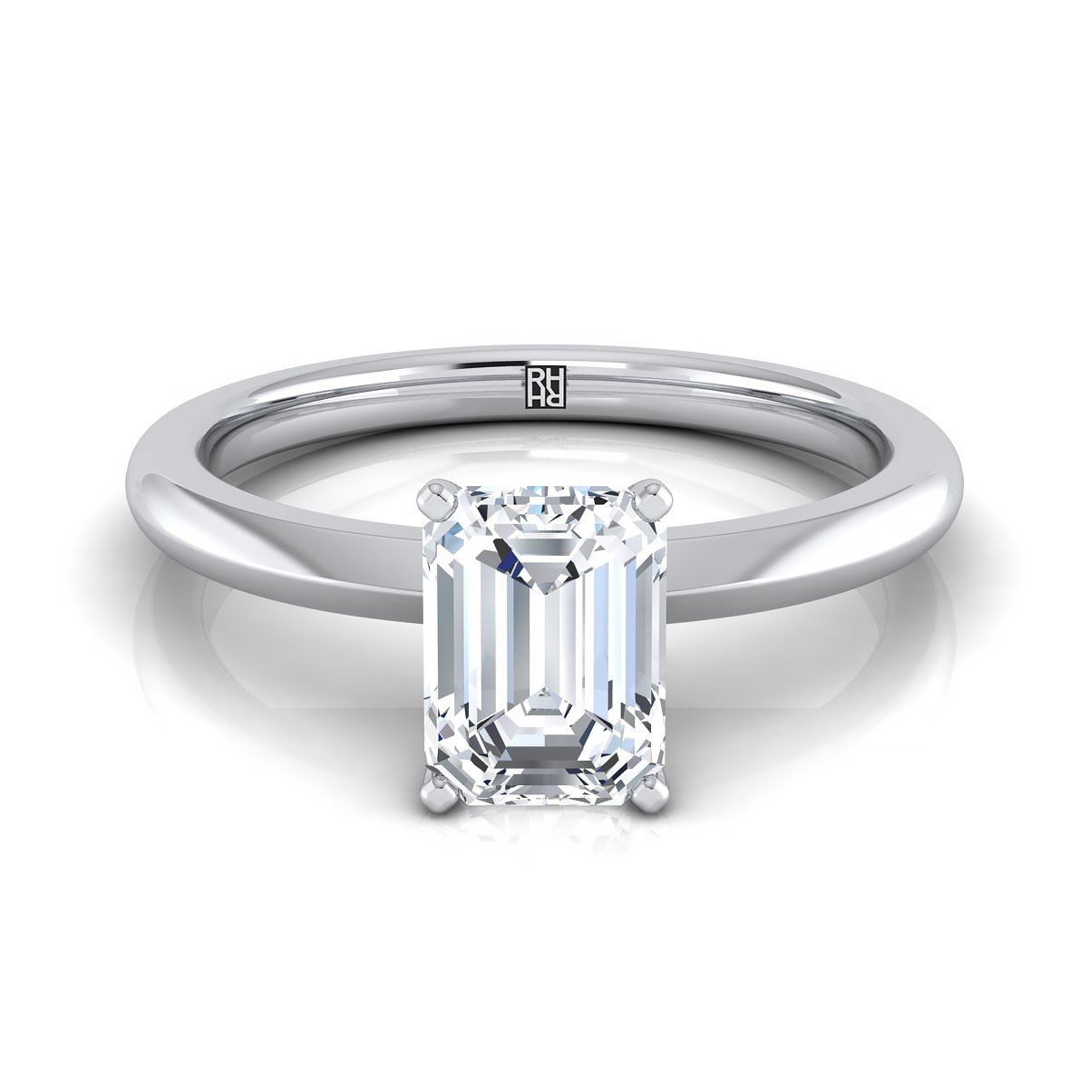 Isolde Select Knife Edge Solitaire Emerald Cut Lab Diamond Engagement Ring in 18K White Gold | RockHer