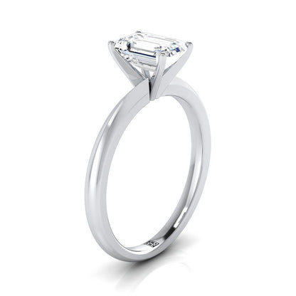 European Cut, Petite Knife Edge Solitaire Emerald, in 18K White Gold, prong setting – side profile | RockHer