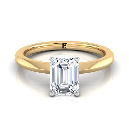 18K Yellow Gold Emerald Cut  Petite Knife Edge Solitaire Engagement Ring