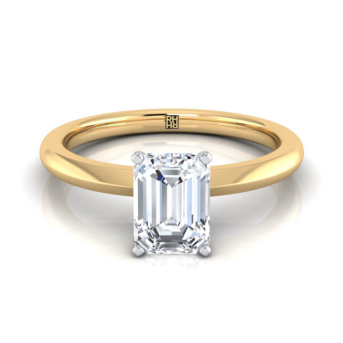 Isolde Select Knife Edge Solitaire Emerald Cut Lab Diamond Engagement Ring in 18K Yellow Gold | RockHer