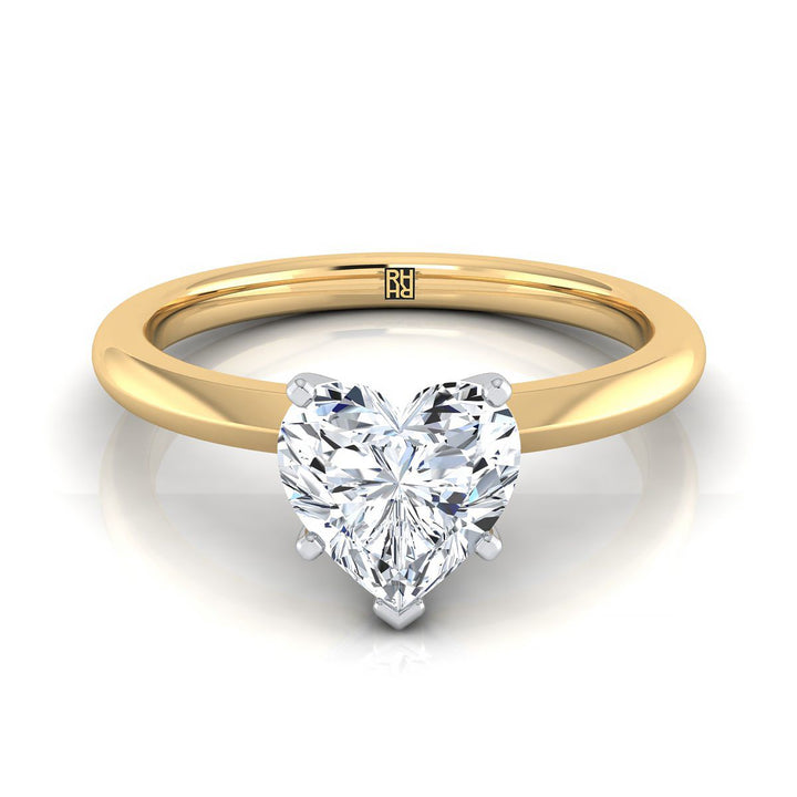Petite Knife Edge Solitaire Heart Shape, in 18K Yellow Gold, prong setting | RockHer