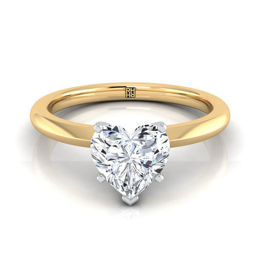 14K Yellow Gold Heart Shape Center  Petite Knife Edge Solitaire Engagement Ring